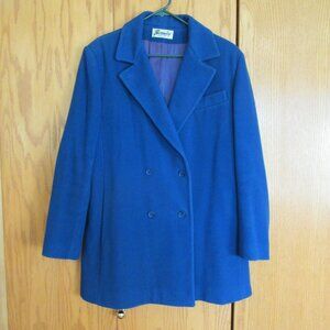 BROMLEY WOMEN'S SIZE L ROYAL BLUE WOOL COAT DOUBLE BREASTED USA MADE